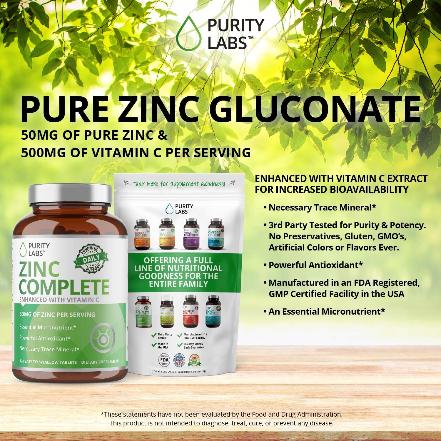 Pure Zinc Gluconate Supplement with Vitamin C